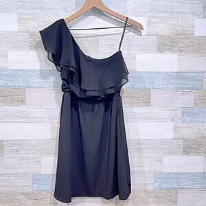 White House Black Market One Shoulder Ruffle Mini Dress Black Cocktail Womens 2